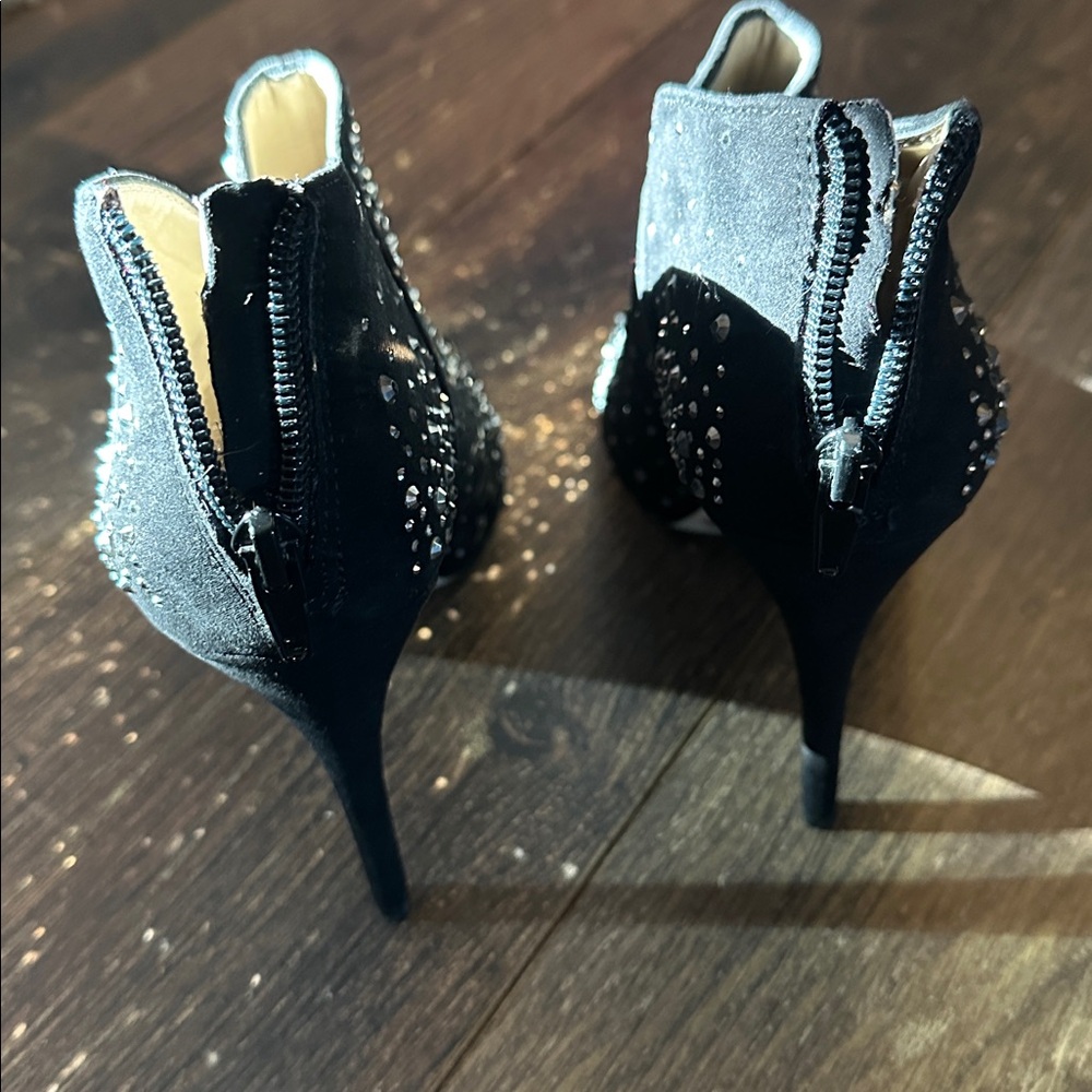 INC International Concepts Black Crystal Peep-Toe Ankle Booties - Picture 7 of 8
